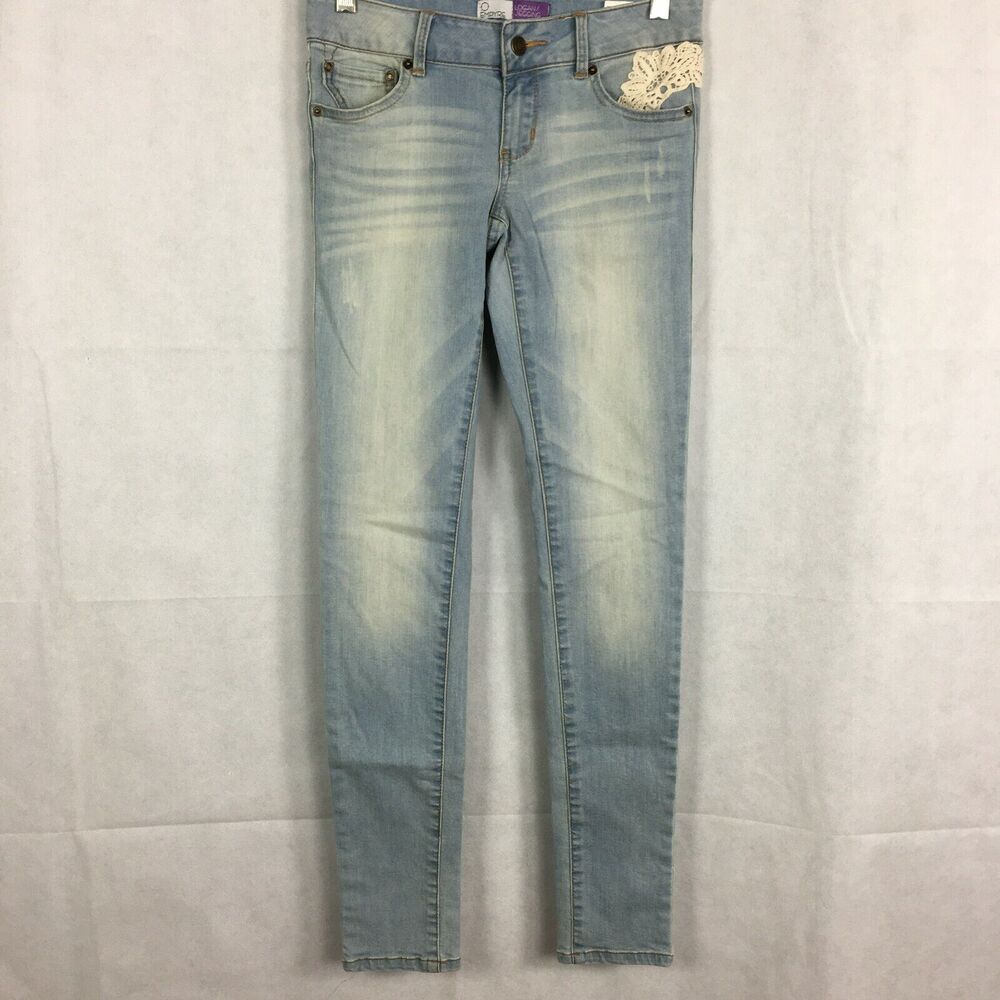 Empyre Jeans‎ Junior Womens Sz 3 Light wash Lace Trim Logan Skinny Jegging